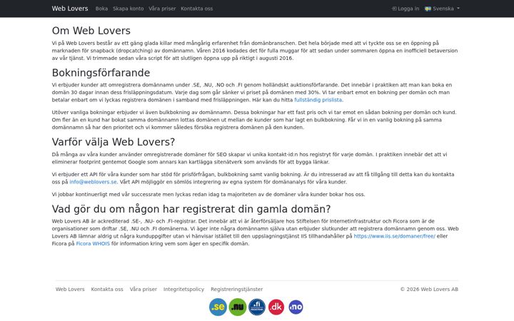 Screenshot of weblovers.se