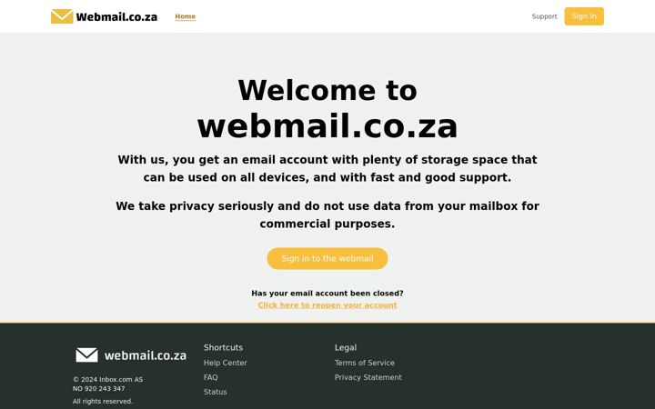 Screenshot of webmail.co.za