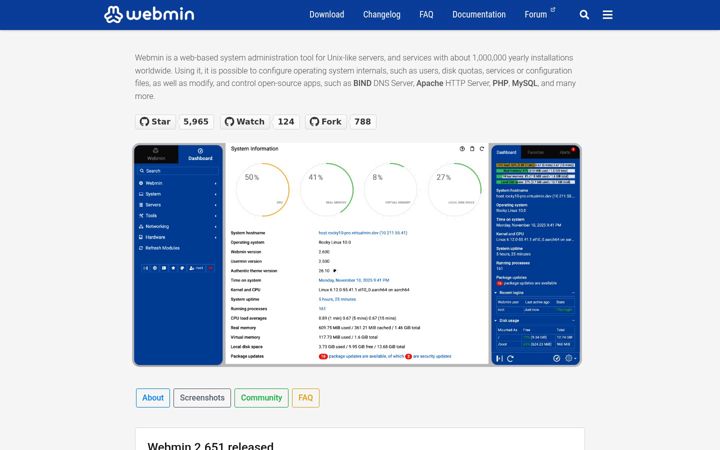 Zrzut ekranu webmin.com