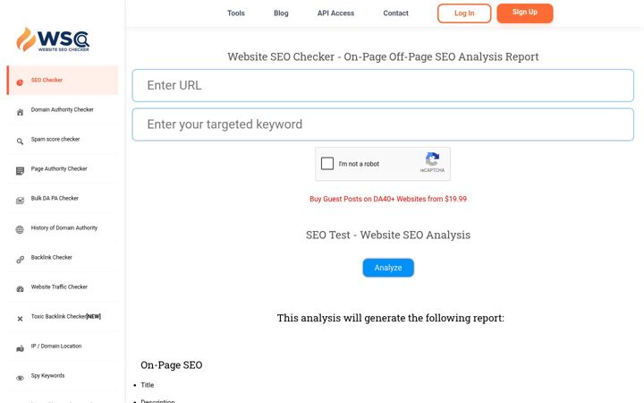 Ekrano kopija websiteseochecker.com