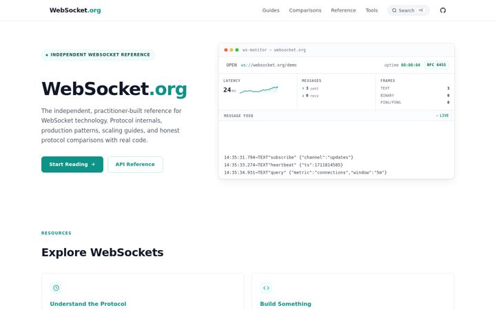 Skjámynd af websocket.org