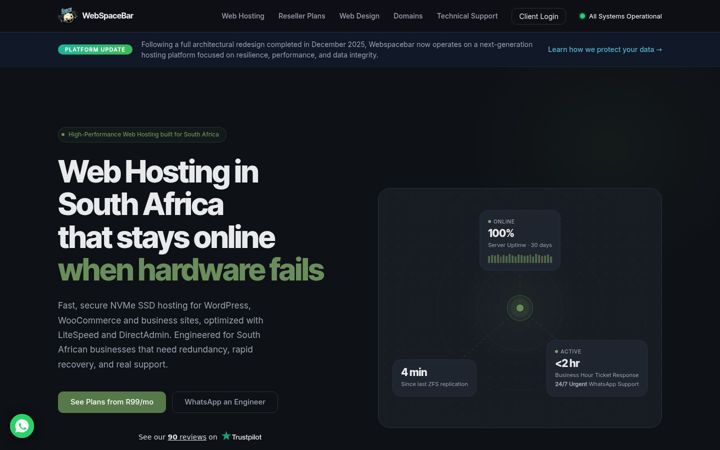 Screenshot of webspacebar.co.za