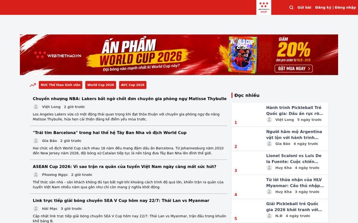 Screenshot of webthethao.vn