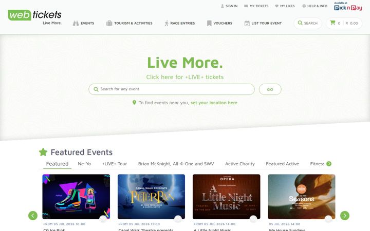 Screenshot of webtickets.co.za