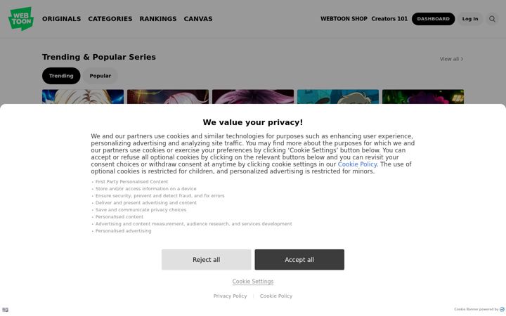 Screenshot of webtoon.com