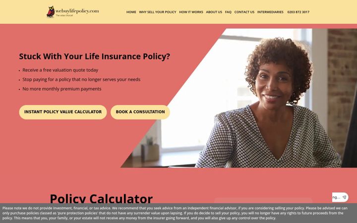 Screenshot von webuylifepolicy.com