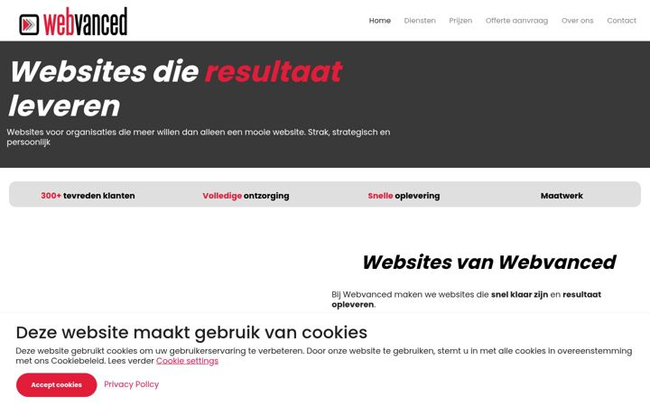 Screenshot ta' webvanced.nl