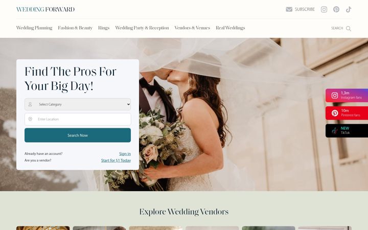 Screenshot of weddingforward.com