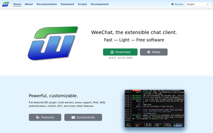 Screenshot of weechat.org