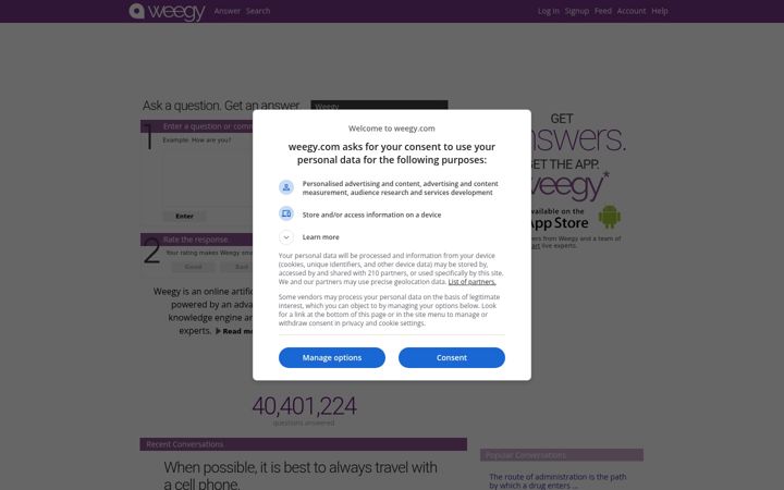 Screenshot of weegy.com