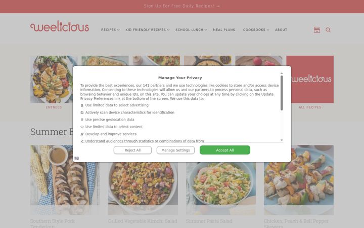 Snímek obrazovky weelicious.com