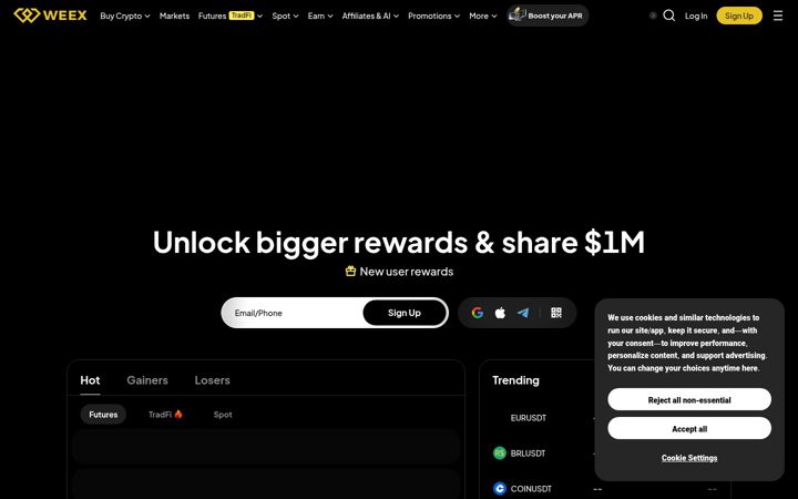Screenshot stránky weex.io