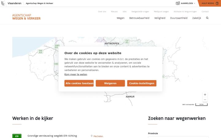 Екранна снимка на wegenenverkeer.be