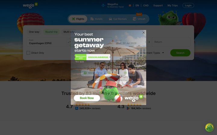 Екранна снимка на wegotravel.ca