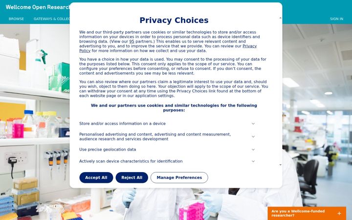 Screenshot of wellcomeopenresearch.org