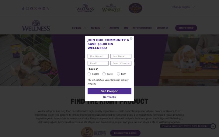 Screenshot of wellnesspetfood.com