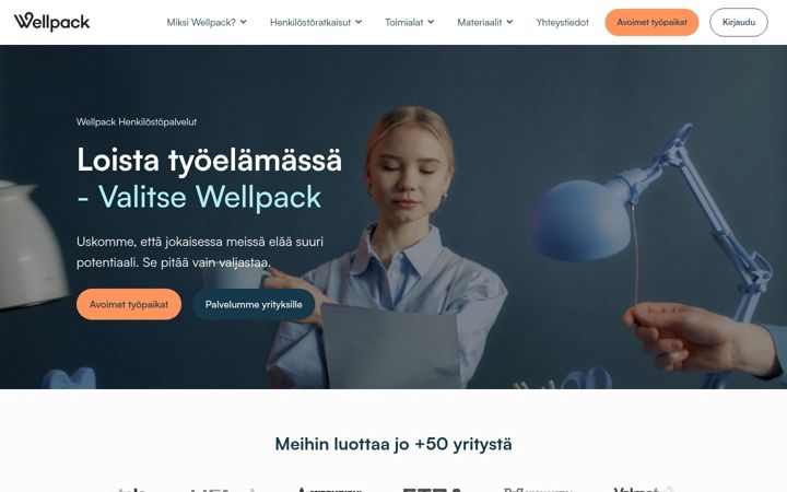 Skärmbild av wellpack.fi