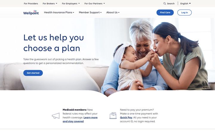 Posnetek zaslona wellpoint.com