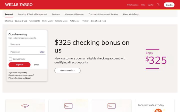 Screenshot van wellsfargo.com