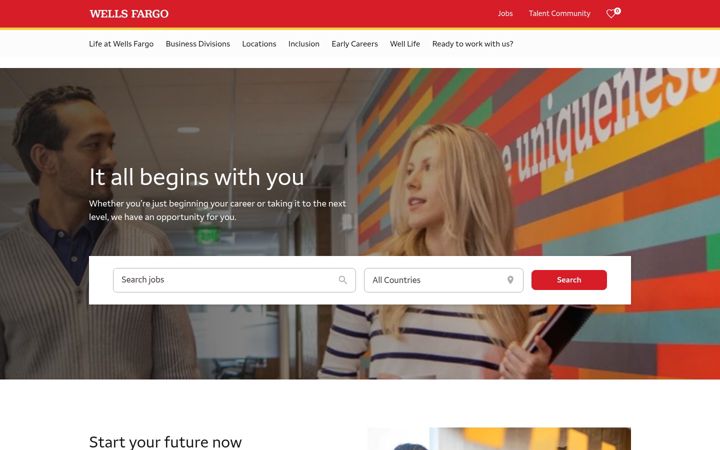 Screenshot of wellsfargojobs.com