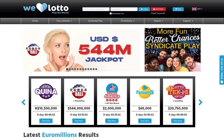 Screenshot of welovelotto.com