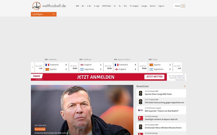 Screenshot of weltfussball.de