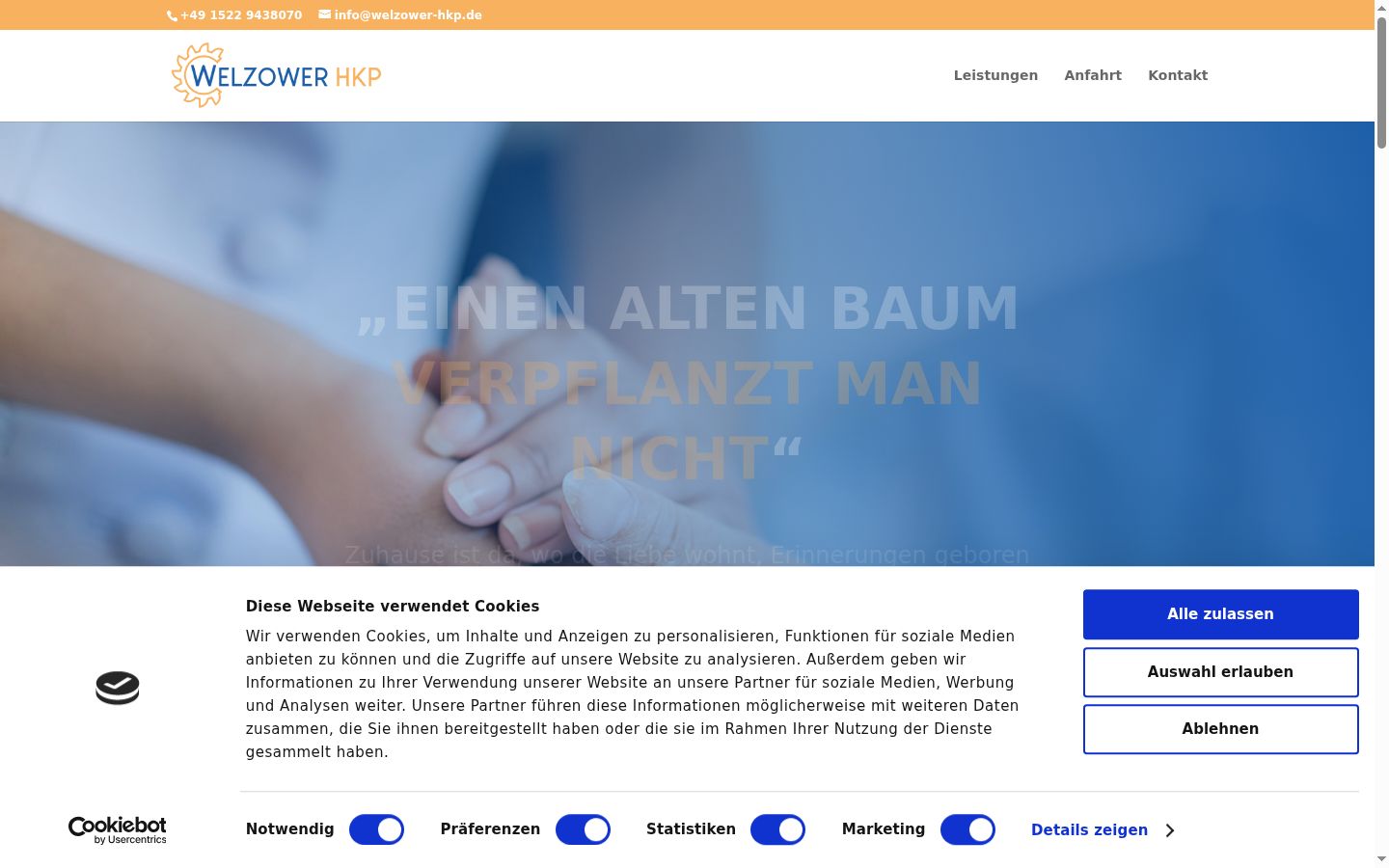 Screenshot des Einwilligungsbanners vor jeglicher Interaktion