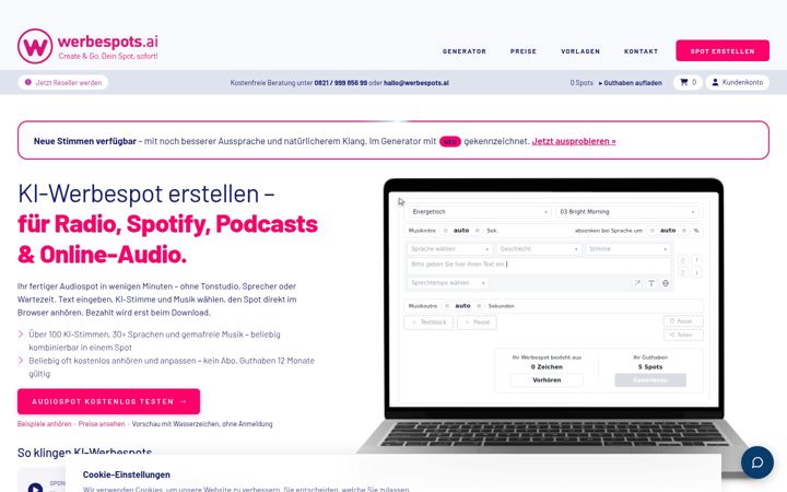 Screenshot of werbespots.ai