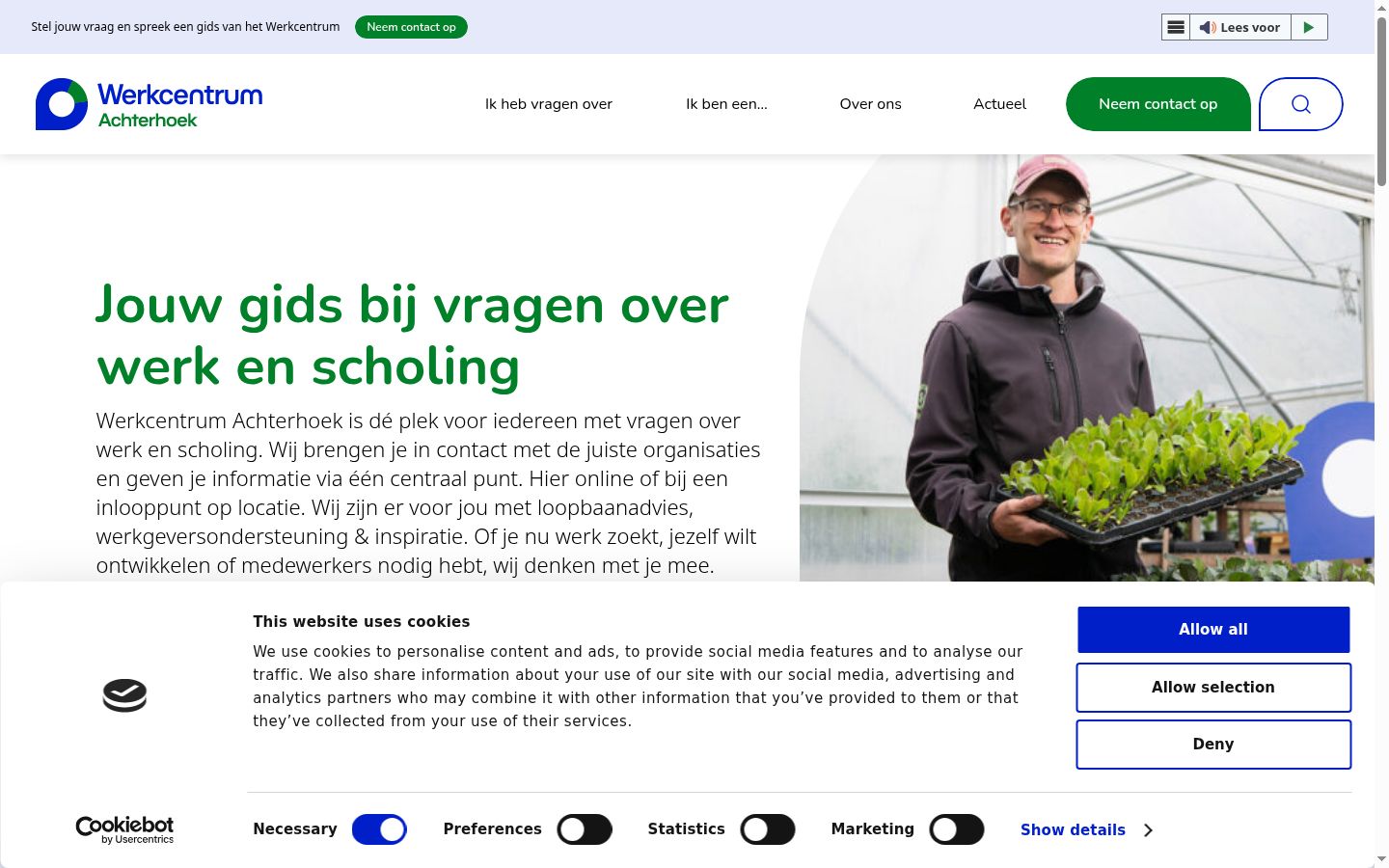 Screenshot van de toestemmingsbanner zoals getoond vóór enige interactie