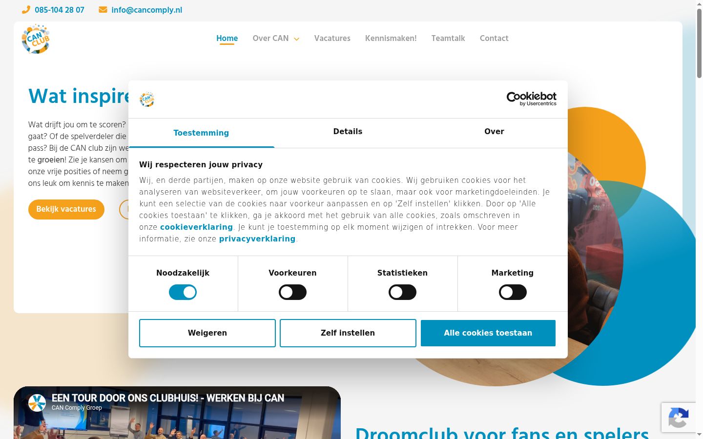 Screenshot van de toestemmingsbanner zoals getoond vóór enige interactie
