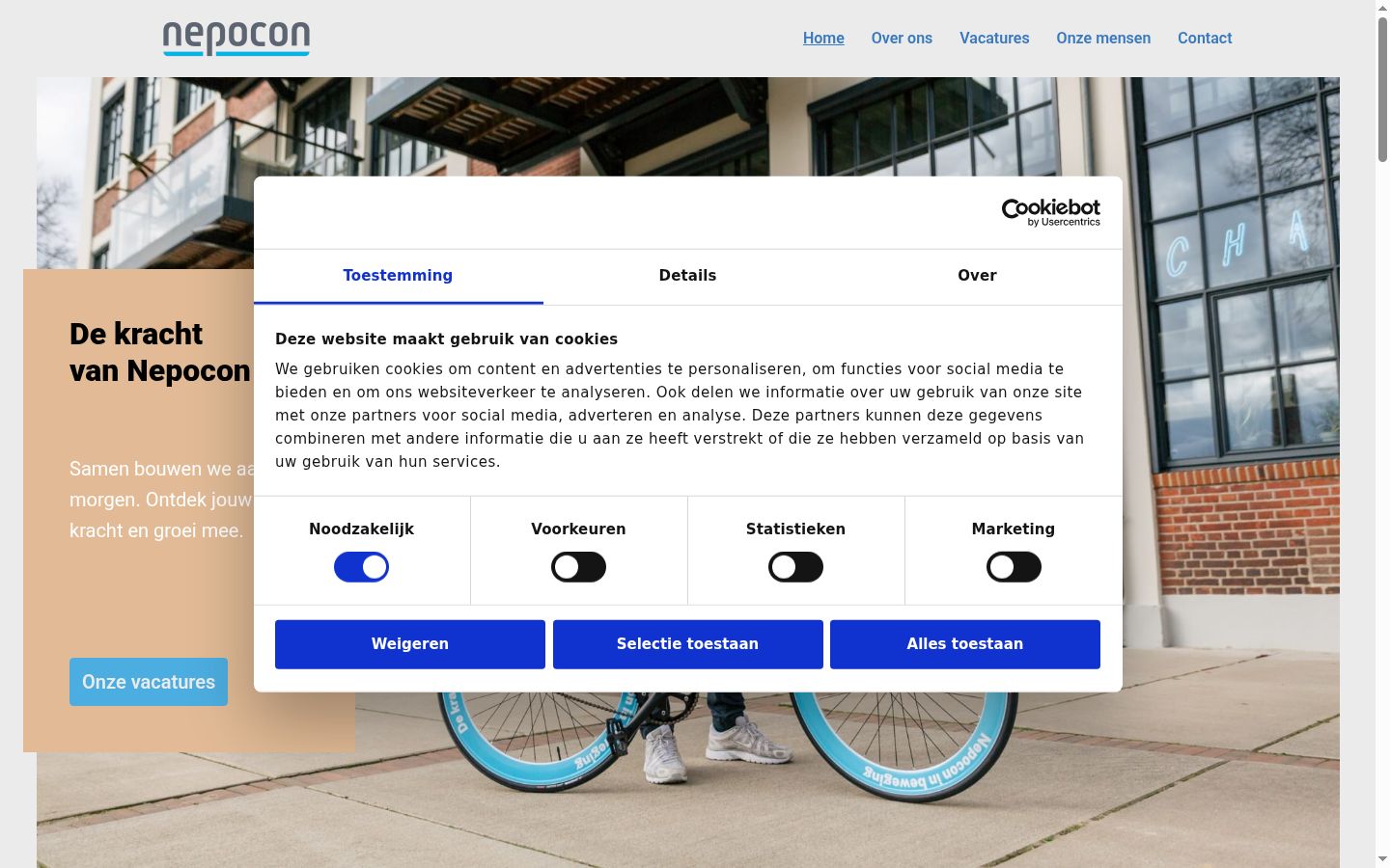 Screenshot del banner di consenso mostrato prima di qualsiasi interazione