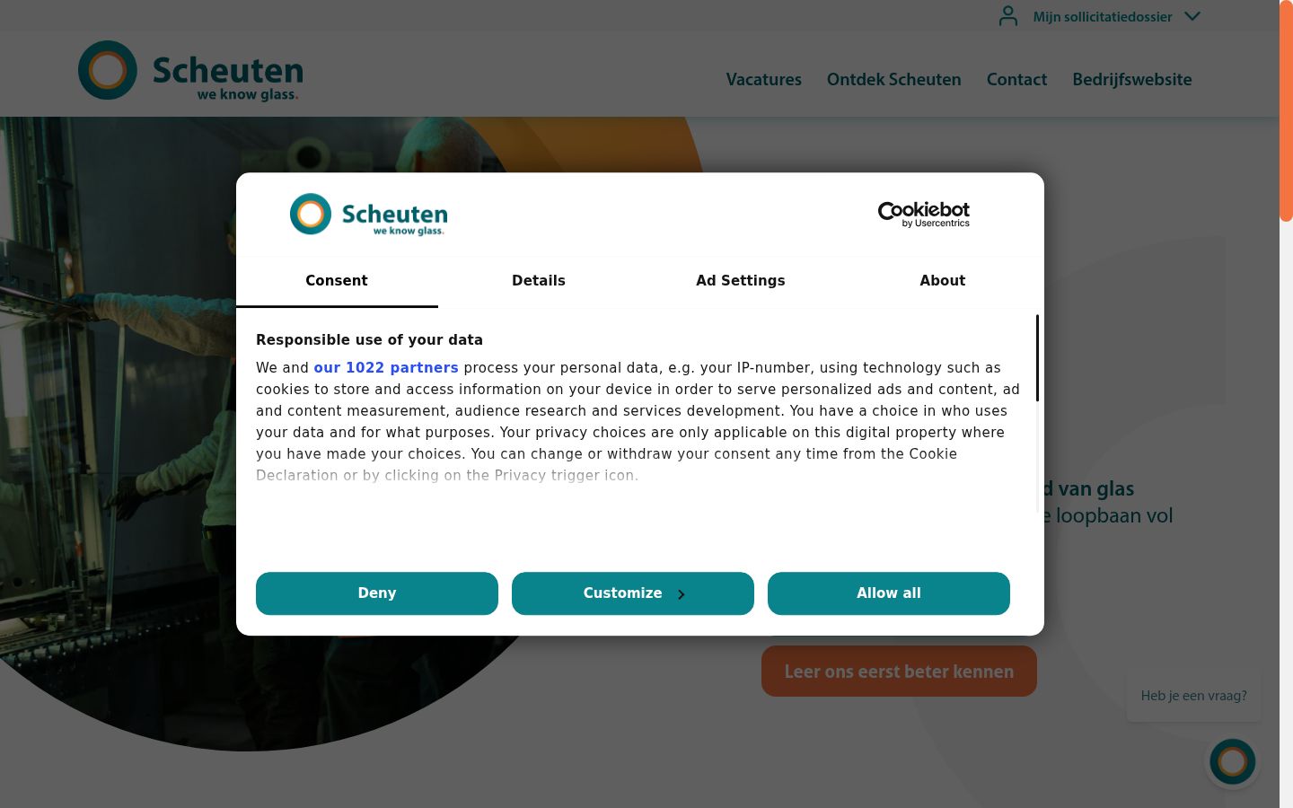 Screenshot del banner di consenso mostrato prima di qualsiasi interazione