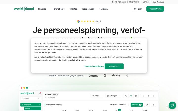 Screenshot of werktijden.nl
