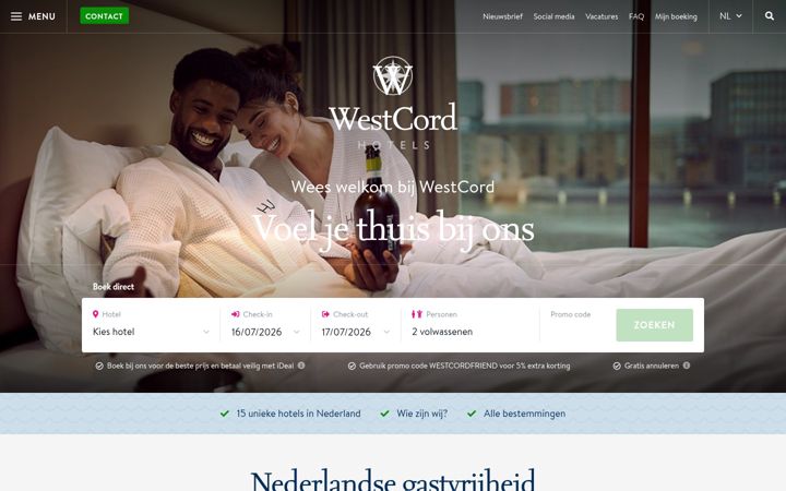 Screenshot stránky westcordhotels.nl