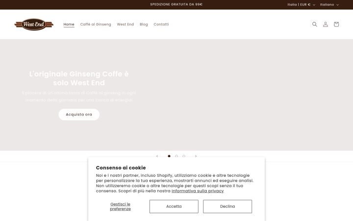 Screenshot of westendcoffee.it