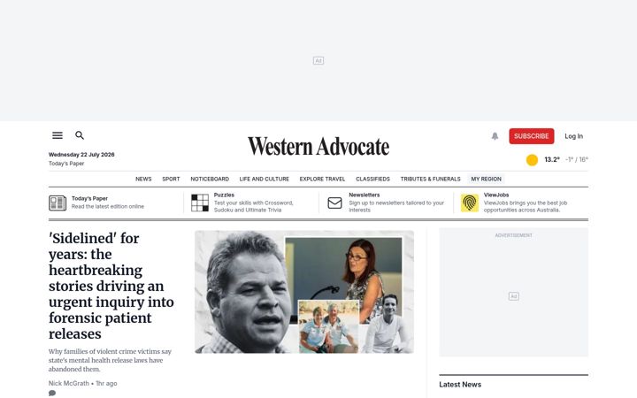 Ekrānuzņēmums no westernadvocate.com.au