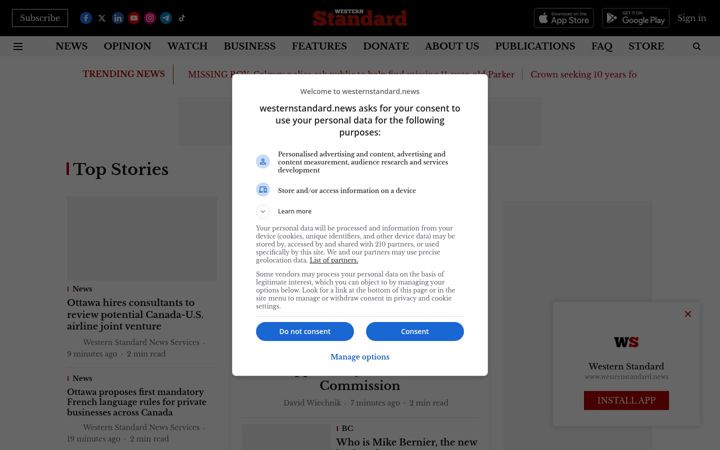 Screenshot of westernstandard.news