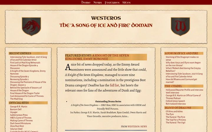 Ekrano kopija westeros.org