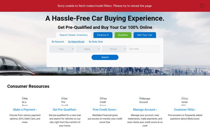 Screenshot of westlakefinancial.com