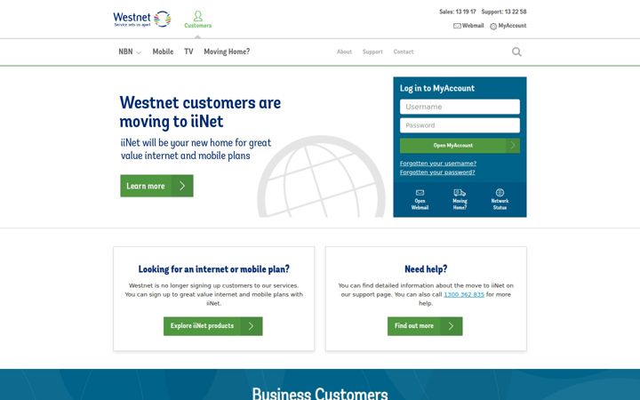 Screenshot of westnet.com.au