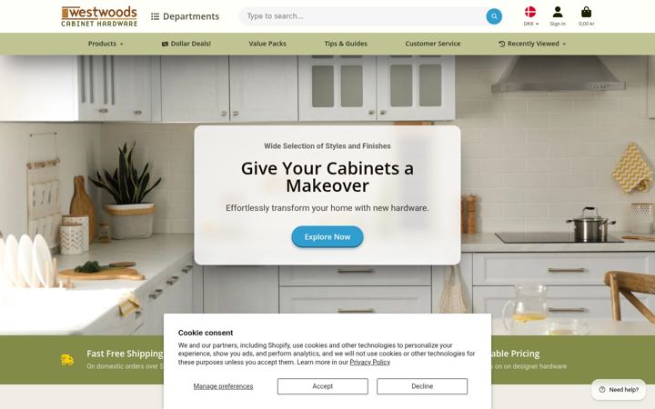 Screenshot of westwoodscabinethardware.com