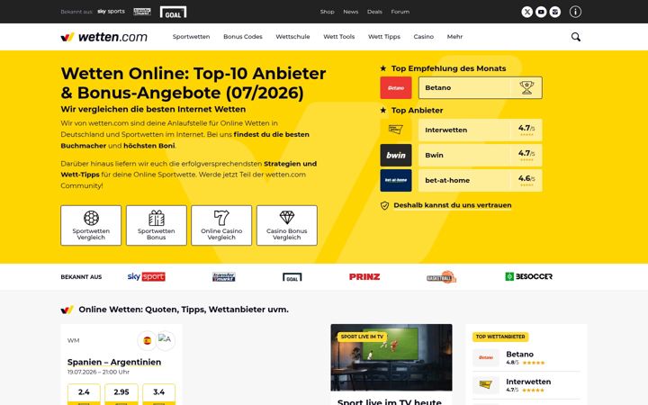 Екранна снимка на wetten.com