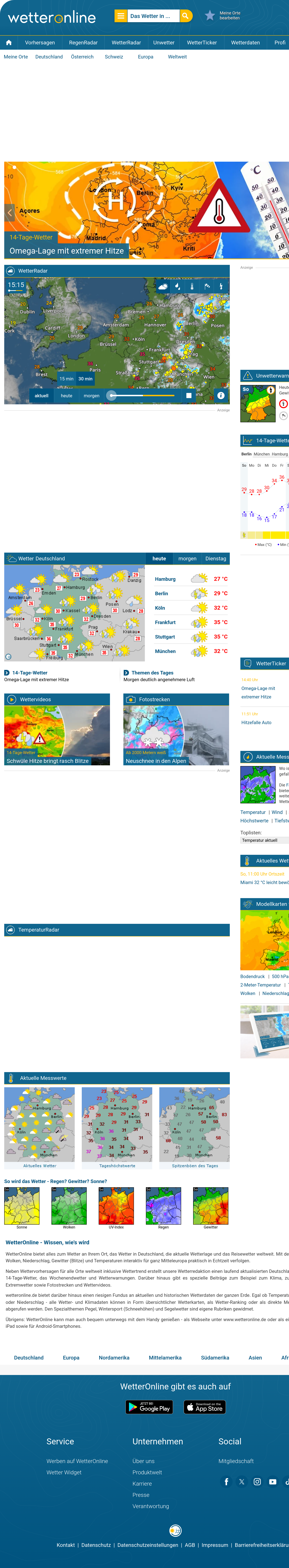 Tablet screenshot of wetteronline.de