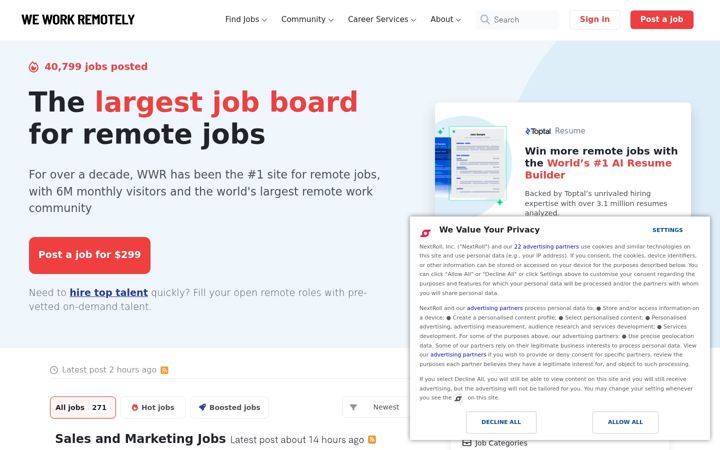 Screenshot of weworkremotely.com