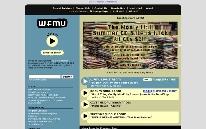 Captură de ecran a wfmu.org