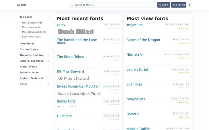 Posnetek zaslona wfonts.com