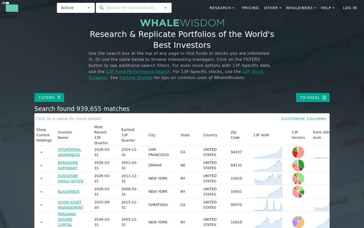 Screenshot of whalewisdom.com