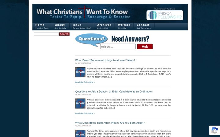 Screenshot of whatchristianswanttoknow.com