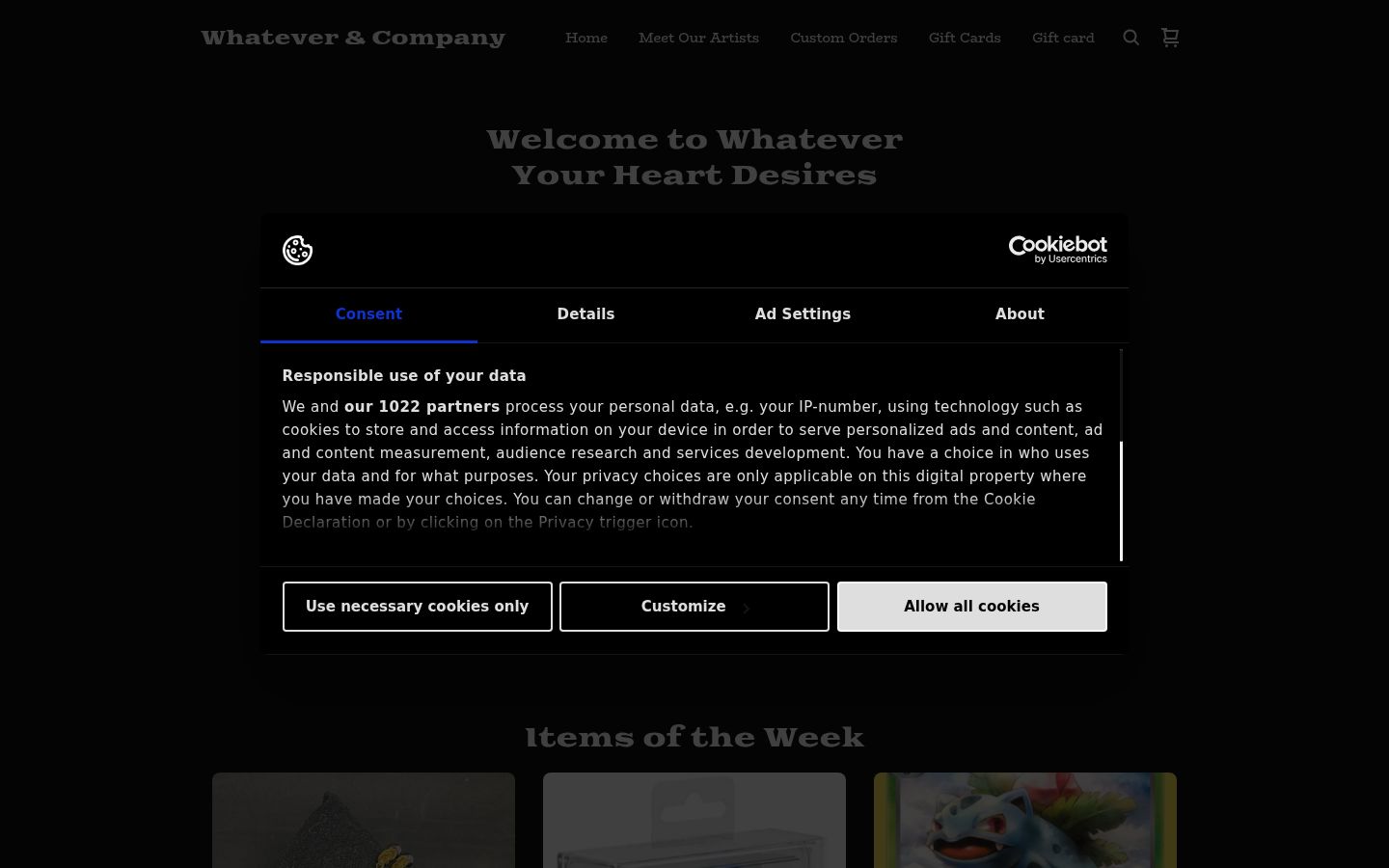 Screenshot del banner di consenso mostrato prima di qualsiasi interazione