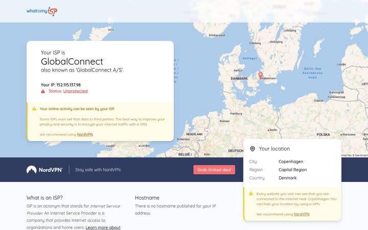 Screenshot of whatismyisp.com